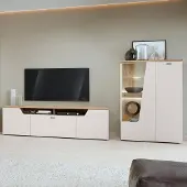 Lomadox Wohnwand in Beige & Eiche mit Lowboard & Highboard, 2-teilig - CARMONA-129