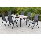 Merxx Garten-Essgruppe "Valenza", braun (grau, grau, graphit), B:57,5cm H:105cm T:66cm, Aluminium, Polyester, Sitzmöbel-Sets, Garten-Essgruppe, inkl. 6 Klappsessel, 1 Ausziehtisch