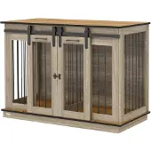 PawHut Hundekäfig, Hundehütte, Haustierkäfig mit Zweiraum, Doppeltüren, Eiche