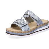 Rieker Pantolette , Damen, Gr. 41, Synthetik, blau (hellblau), Lederimitat, Schuhe Pantolette, Plateau, Sommerschuh, Schlappen mit Strass-Stein-Verzierung
