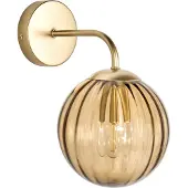Beliani Wandleuchte Gold Metall mit Dunkelbraunem Glasschirm Kugelförmig 1-Flammig Retro Design Wandbeleuchtung Wohnzimmer Schlafzimmer Flur Diele