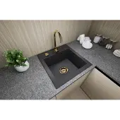 Faizee Home Granitspüle Küchenspüle Granit Siphon Gold Einbauspüle Spülbecken Spüle 49x52cm Schwarz
