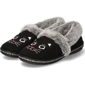 SKECHERS Pantoffel "TOO COZY MEOW PAJAMAS", Damen, Gr. 38, Warmfutter, schwarz, Synthetik, Velourslederimitat, Schuhe Pantoffel, Hausschuh mit gesticktem Katzengesicht, Topseller
