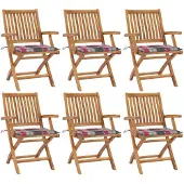 vidaXL Klappstühle mit Kissen, 6-teilig, Massivholz Teakholz