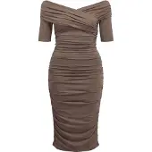 Object Schulterfreies Gerafftes Kleid Grau XL