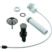 GROHE Zugstangen-Ablaufgarnitur, runder-Push Exzenter mit Bowdenzug, platzsparender Ablaufbogen, mit Siebkorbventil, 40986AL0, Farbe: Hard graphite gebürstet