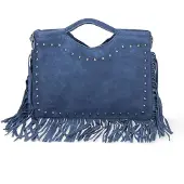 Gave Lux Handtasche Wildleder enkopf Borchienstudded Testa di Moro UNICA 34x25x1 cm