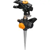 Fiskars Pulsierender Sprinkler mit Erdspieß, On/Off, Impuls-Wassersprenger, 500 m², Schwarz, Orange