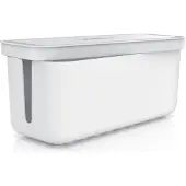 Bearware Kabelbox mit Gummifüßen, Kabelkasten für Steckdosenleisten, Kabelmanagement aus Kunststoff, Ladebox mit Kabelschlitzen im Deckel, 31 x 13,8 x 13 cm, weiß-grau
