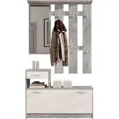 Stella Trading Vera Garderobe mit Spiegel weiß matt - Kompaktgarderobe Korpus Beton Optik - 100