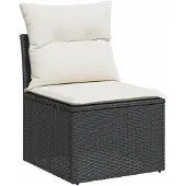 vidaXL 7-tlg. Garten-Sofagarnitur mit Kissen Schwarz Poly Rattan