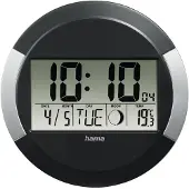 Hama Ischia, Wand/Tisch, Funkgesteuerte Uhr, Rund, Schwarz, Silber, Kunststoff, Kunststoff