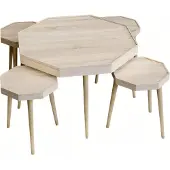 AEA Beige Holz Couchtisch mit Beistelltischen Modernes Wohnzimmer Set