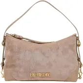Love Moschino Love Handtasche beige Velours-Optik Logo gold Zip