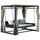 HOME DELUXE - Gartenliege - PROVENCE inkl. Abdeckung, Maße: ca. 236 x 180 x 210 cm, Schwebendes Rattanbett inkl. Vorhänge und Schiebedach I Hollywoodschaukel Sonnenliege Schaukelliege