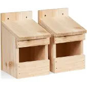 Relaxdays Halbhöhle Nistkasten, 2er Set, Amsel & Star, große Öffnung, HBT: 20 x 12 x 15,5 cm, Nisthilfe, Holz, natur