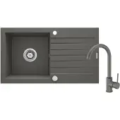 Deante Design Zorba Antracyt Granit 1K Z/O 760X440X160, 3,5" + Space-Saver + Batterie Nemezja Mit "U"-Auslauf