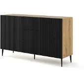 Akl Furniture Kommode RavennaB aus MDF, Beige Schwarz, 150 cm breit, 42 cm tief, 87 cm hoch
