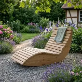 TUGA-Holztech Holzliege Wellenliege Waldsofa Gartenliege "Schaukel-Sannerl" (Lärche) Breite 100cm Schaukelliege Relaxliege Himmelsliege