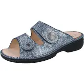 Finn Comfort Sansibar Damen Pantolette blau jeans Glattleder glänzend - Größe: 41