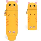 OEM Kawaii Silikon Federmäppchen 2-in-1, ausziehbar, orange Katze