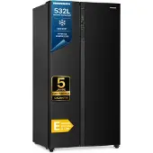 HEISSNER HSBS-HM532NFBKE++, Freistehend, Amerikanische Tür, Schwarz, 2 Tür(en), Berührung, LED