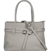 Cluty Damen Schultertasche aus Rindleder, grau, 33x23 cm, erweiterbares Hauptfach