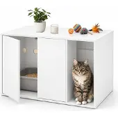 Relaxdays Katzenschrank, für Katzentoilette, Katzenhöhle, Push-to-Open, HBT: 50x72x50 cm, Katzenkommode, Holz, weiß