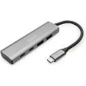 Digitus USB-C Hub, 4-Port , 2x USB A + 2x USB-C, USB 3.2 Gen 1 (3.1 Gen 1) Type-C, USB 3.2 Gen 1 (3.1 Gen 1) Type-A, USB 3.2 Gen 1 (3.1 Gen 1) Type-C, 10000 Mbit/s, Grau, Aluminium, Rundkabel