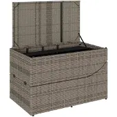 vidaXL Klappliege mit Auflage und Stauraum Grau Poly-Rattan