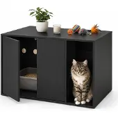 Relaxdays Katzenschrank, für Katzentoilette, Katzenhöhle, Push-to-Open, HBT: 50x72x50 cm, Katzenkommode, Holz, schwarz