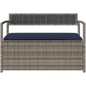 vidaXL Gartenbank mit Stauraum und Kissen Grau Poly Rattan