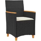 vidaXL Gartenstühle mit Kissen 2 Stk. Schwarz Poly Rattan Massivholz