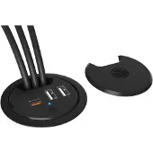 Raidsonic technology IB-HUB1407 In-Desk 3-Port Charger, 2x USB-A, 1x USB-C, für 60 mm Bohrungen, schwarz, Drinnen, AC, 12 V, 1,4 m, Schwarz