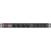 Lanberg PDU-04E04I-0200-BK, 1U, Horizontal, Schwarz, 4 AC-Ausgänge, C13-Koppler, Aktivität