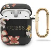 GUESS Apple Airpods Silicon Cover Flower Collection 4 Schwarz Schutzhülle Tasche Case Etui Halter Zubehör