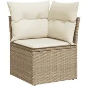 vidaXL 11-tlg. Garten-Sofagarnitur mit Kissen Beige Poly Rattan