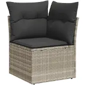 vidaXL 10-tlg. Garten-Sofagarnitur mit Kissen Hellgrau Poly Rattan