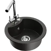 Mexen Diego 1-Becken-Granit-Spüle mit Mischbatterie Duero, Schwarz/Gold metallisch - 6512-75-671600-00