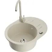 Mexen Kevin 1 Becken-Granitspüle mit Abtropffläche und Mischbatterie Telma, Beige - 6517-69-670200-69