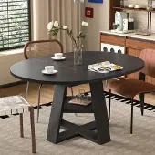 Ninkear Ausziehbarer Esstisch 110/150x110cm, 4-6 Personen, rund, Stauraum, Ablagen (Black)