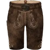 Spieth & Wensky Lederhose "Lederhose Fredo", Herren, Gr. 60, N-Gr, braun (bison, st 253 stein), festlich, regular fit, Hosen Lederhose, Trachten Lederhose mit Gürtel und Hirschmotiv
