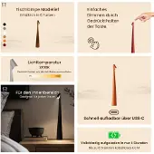 Luxus Europe - Tischlampe Touch Madelief Schwarz - Kabellose LED-Tischlampe für den Innenbereich – USB-C wiederaufladbar