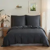 Sonstiges Bettwäsche-Set Bambusviskose (aus Bambuszellstoff) 135x200 cm Dunkelgrau mit Kissenbezug 80x80 cm