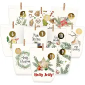 Sonstiges Adventskalender Tüten zum Befüllen, 24 Kraftpapier Geschenktüten mit Aufklebern, Winter bunt