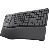 Trust Keyra Ergonomische Multigeräte-Funktastatur, Volle Größe (100%), Kabellos, RF Wireless + Bluetooth, Membran Key Switch, QWERTY, Schwarz