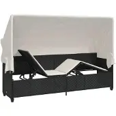 vidaXL Sonnenliege mit Dach und Kissen Schwarz Poly Rattan