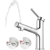 Sonstiges Waschtischarmatur mit ausziehbarer Brause, 3 Wasserflussmodi, Einhebelmischer, Chrom Poliert