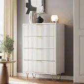 Sonstiges Kommode weiß hochglanz 4 Schubladen Sideboard Schrank Highboard Metallgriffe Metallbeine 60x34x91cm