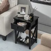OEM Schreibtisch – Nachttisch – Tischchen – Ladeunterlage – Schwarz – MDF Holz – Kompakter Nachtisch 67x40x40 cm